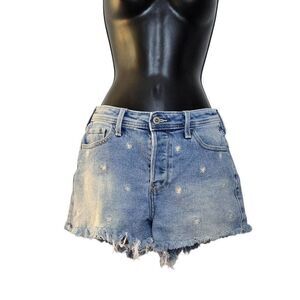 Hollister Denim Shorts Size 3 High Rise Mom 3" Embroidered Daisies